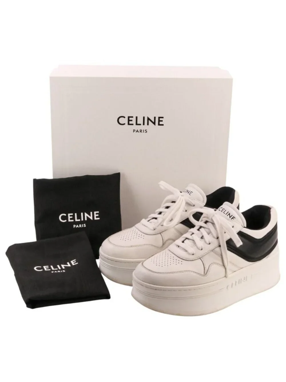 Celine Block Leather Sneakers Platform Thick Sole White Black